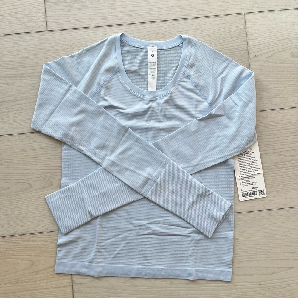 NWT swiftly tech long sleeve shirt 2.0 race length, size 6, color windmill